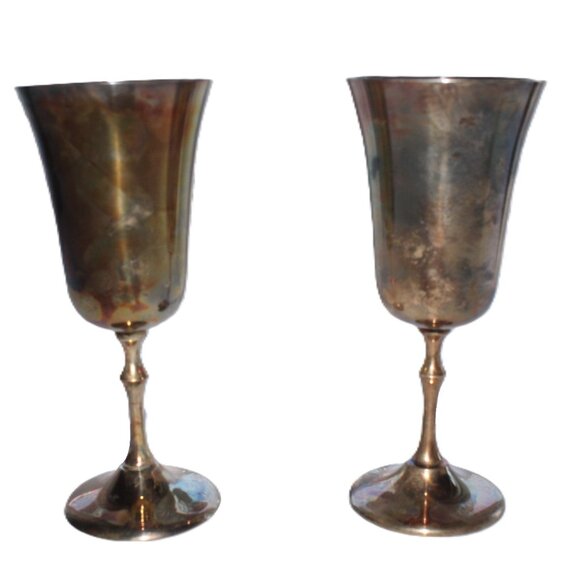 Vintage Set Of 2 EPNS Silver Plated Wine Glasses 7 1/4" Tall Made In India - Picture 1 of 7